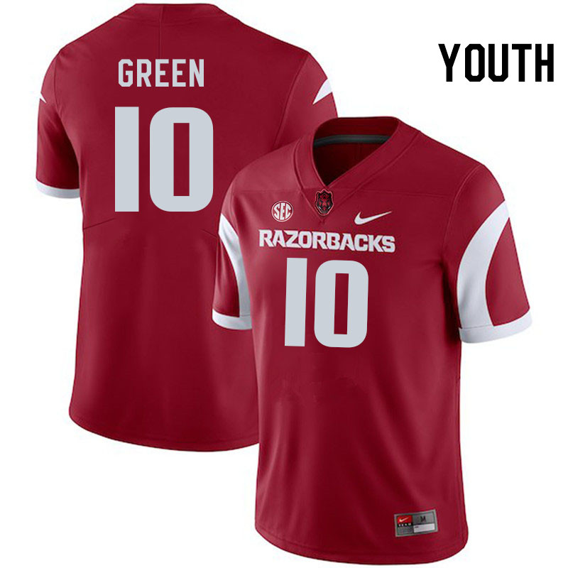 Youth #10 Taylen Green Arkansas Razorbacks College Football Jerseys Stitched-Cardinal